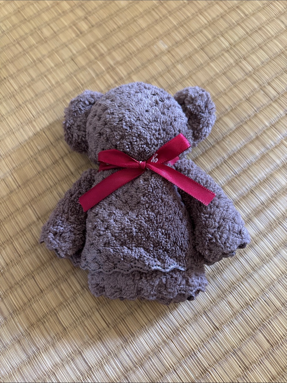 Small Brown Teddy-shaped Towel with Bow